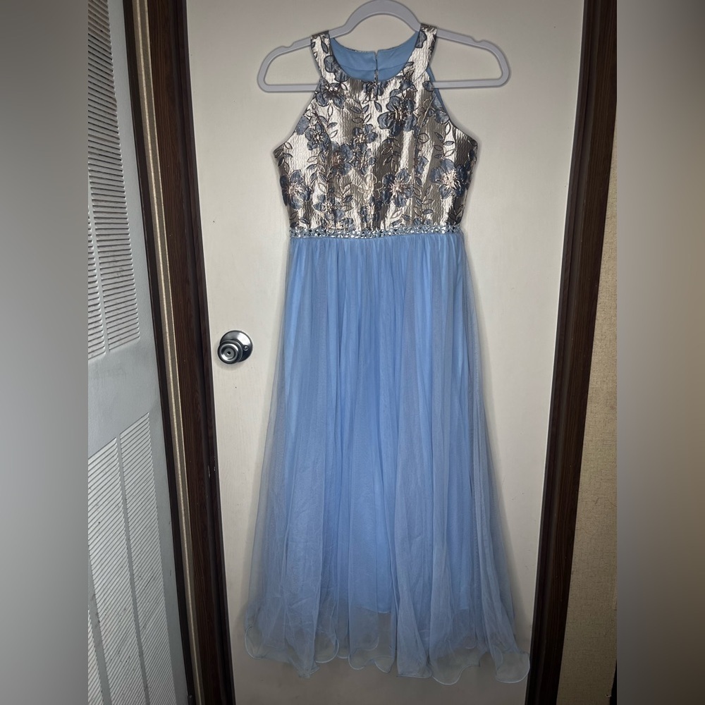 Speechless Blue and Silver Floral girl Dress